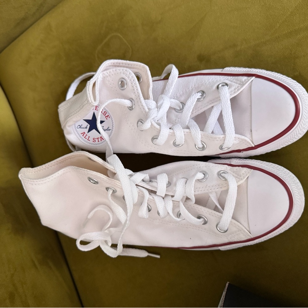 Converse White High-Top Sneakers with Red Accents